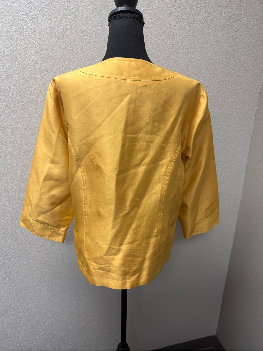 Coldwater Creek Yellow Silk Jacket Button Front Crop 3/4 Sleeve Size 16 Chic - Picture 5 of 11